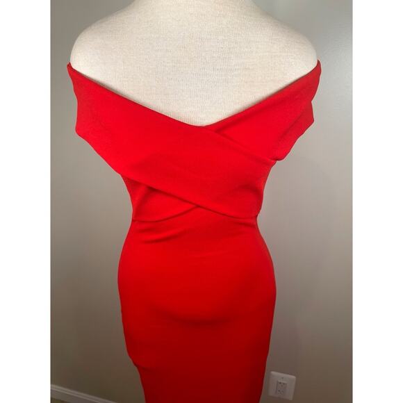 Solace London Ines Off the Shoulder Bodycon Column Red Maxi Dress Size 4 - Picture 5 of 7
